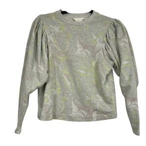 Ted Baker Grey Green Paisley Puff Shoulder Sweatshirt Womens 0 Preppy Classic